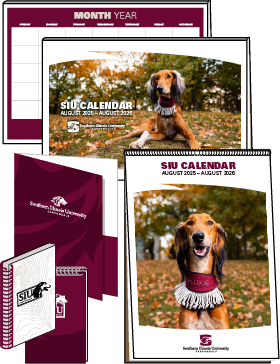 image of calendar, notepad and folder with SIU branding